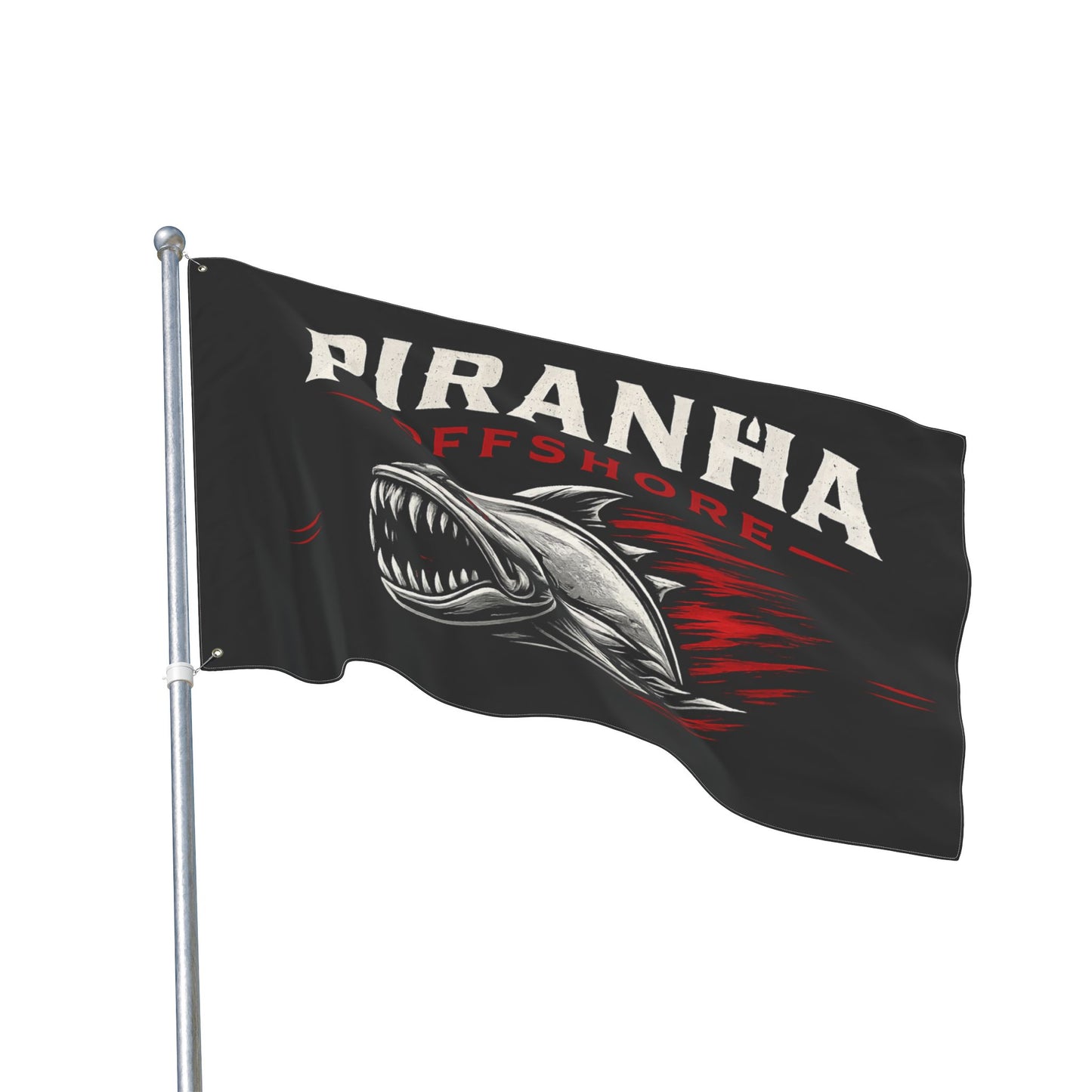 Piranha Offshore Double-Sided Flag — Aggressive Boat Banner
