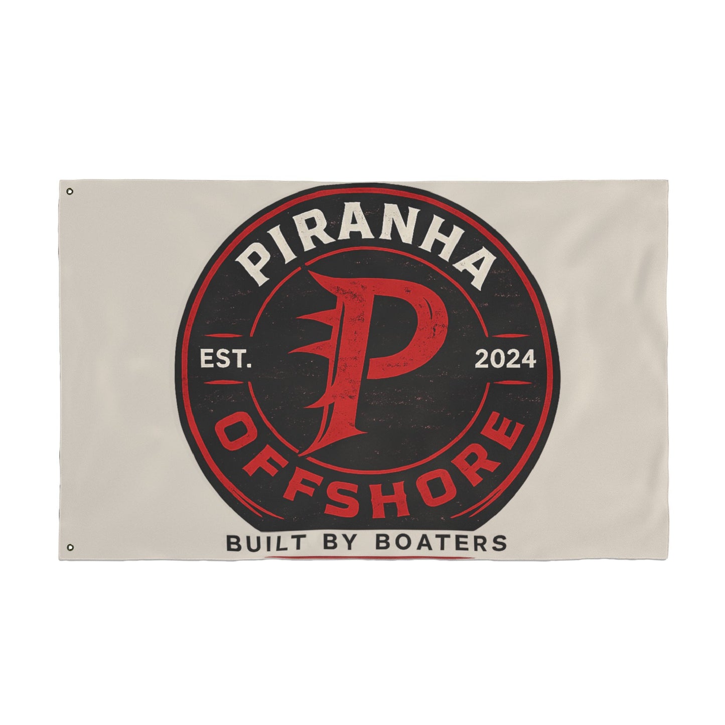 Piranha Offshore Double-Sided Boat Flag — "Built by Boaters" Flag