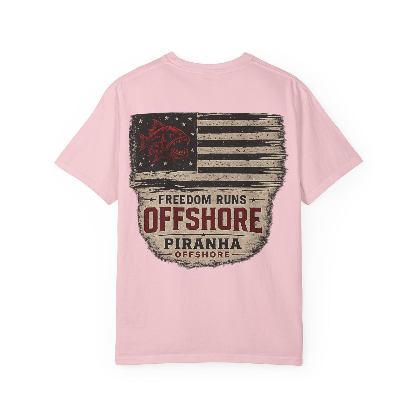 Piranha Offshore "Freedom Runs Offshore" Vintage Flag T-shirt