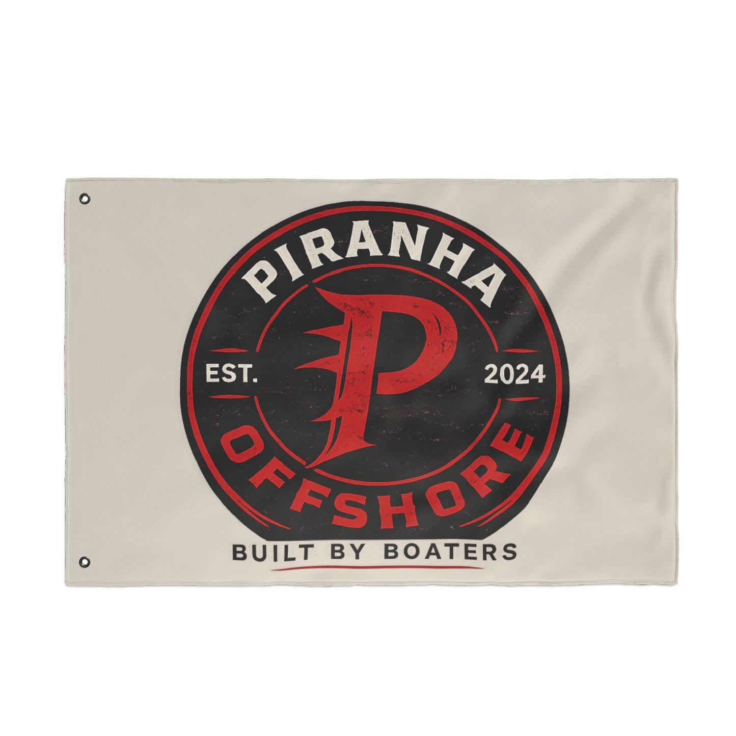Piranha Offshore Double-Sided Boat Flag — "Built by Boaters" Flag