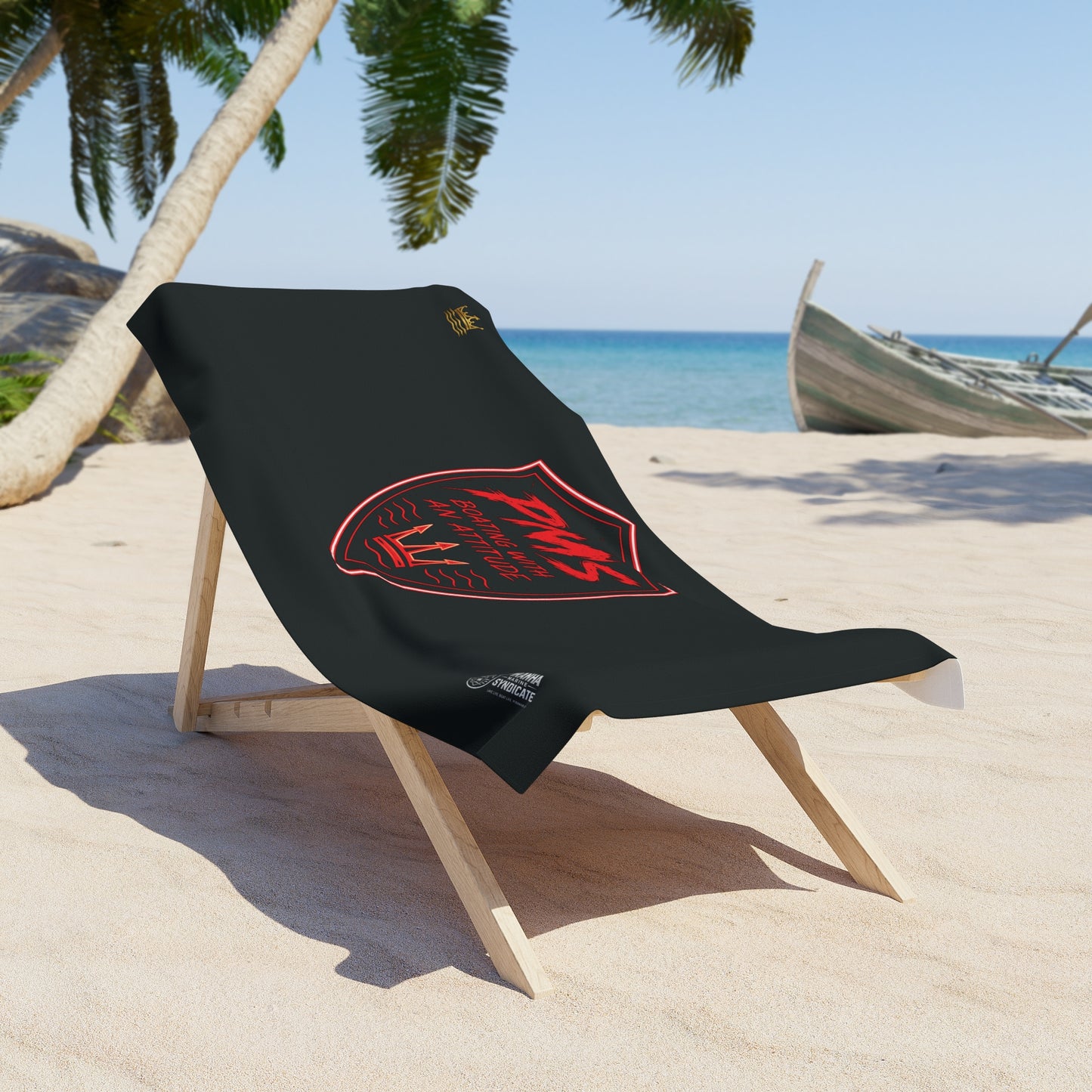 PMS Boating With An Attitude Beach Towel – Black Nautical Graphic