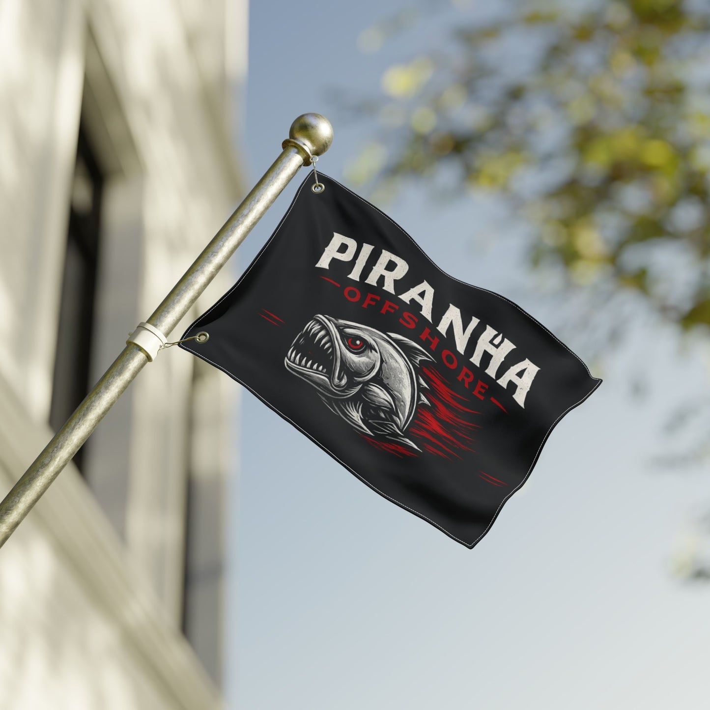 Piranha Offshore Double-Sided Flag — Aggressive Boat Banner