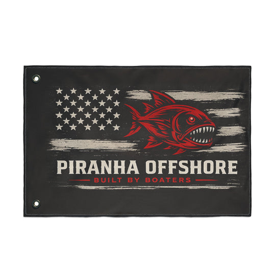 Piranha Offshore Double-Sided Nautical Flag — 'Built By Boaters' American Boat Banner