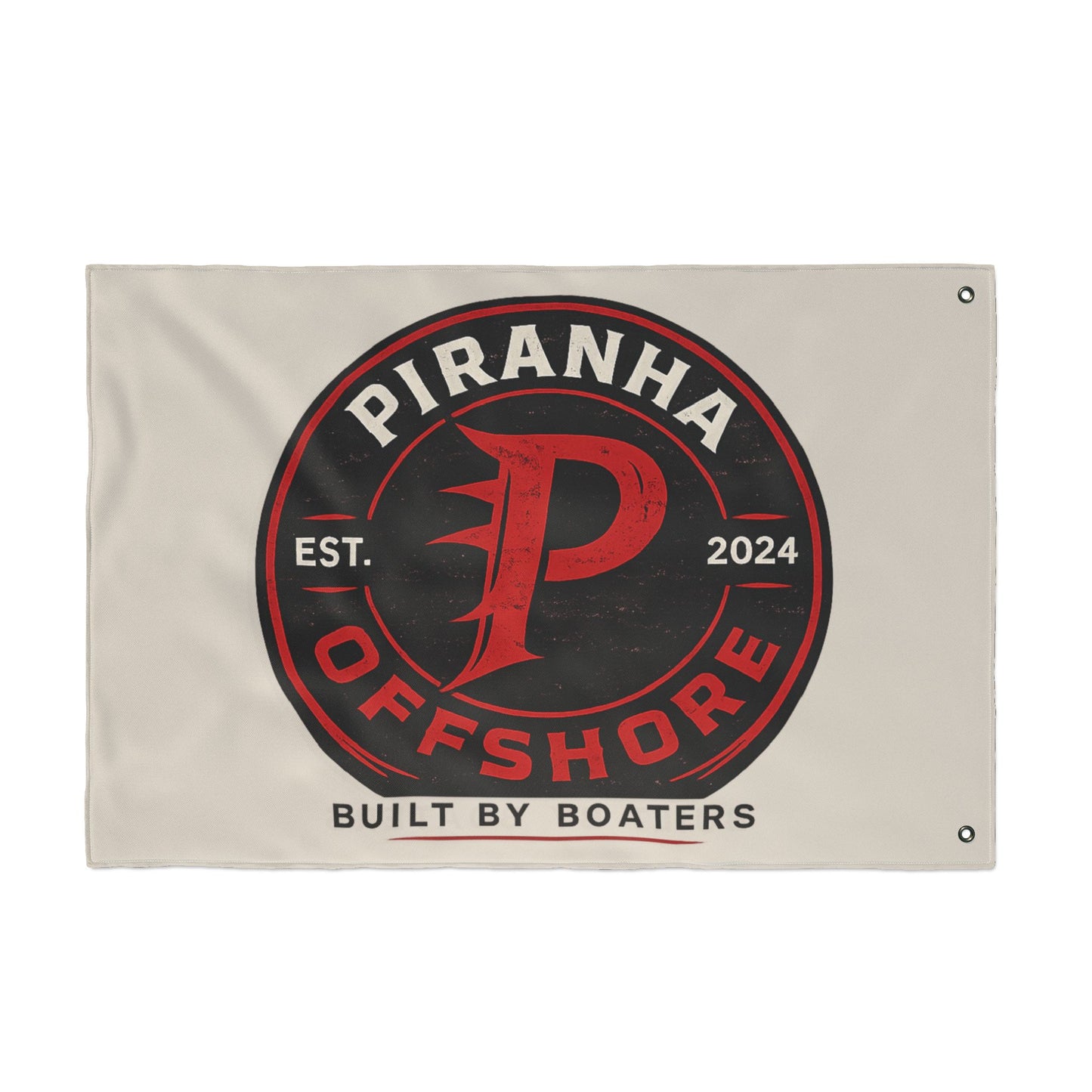 Piranha Offshore Double-Sided Boat Flag — "Built by Boaters" Flag