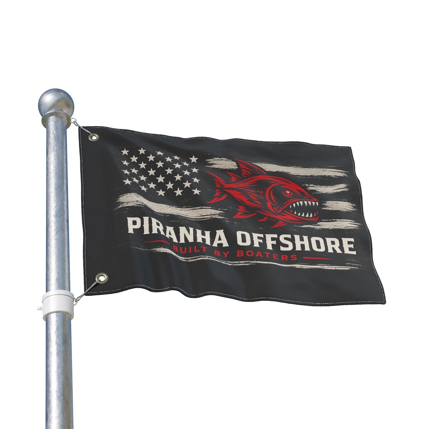 Piranha Offshore Double-Sided Nautical Flag — 'Built By Boaters' American Boat Banner