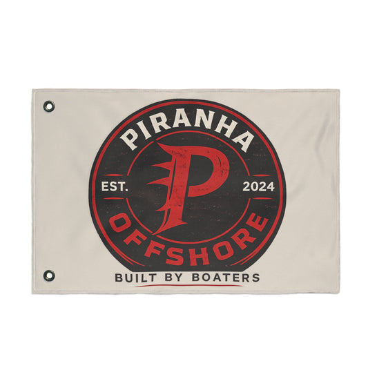 Piranha Offshore Double-Sided Boat Flag — "Built by Boaters" Flag