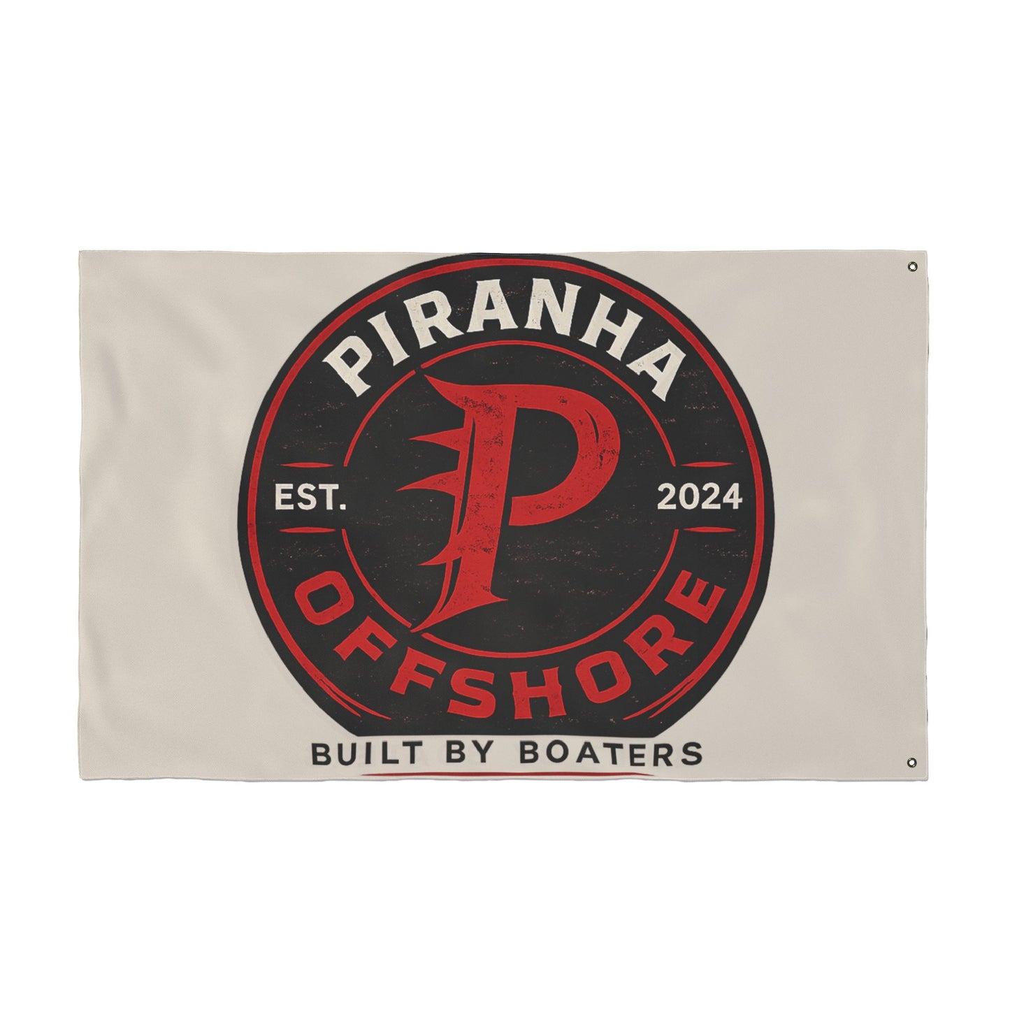 Piranha Offshore Double-Sided Boat Flag — "Built by Boaters" Flag
