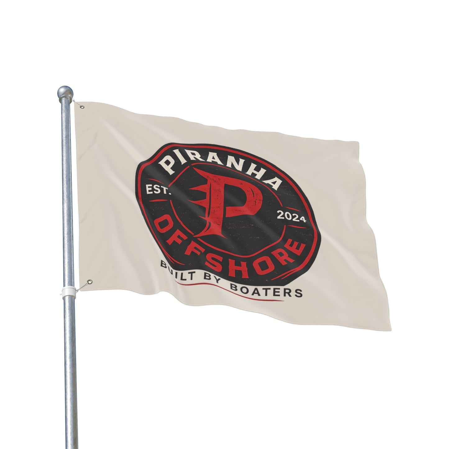 Piranha Offshore Double-Sided Boat Flag — "Built by Boaters" Flag