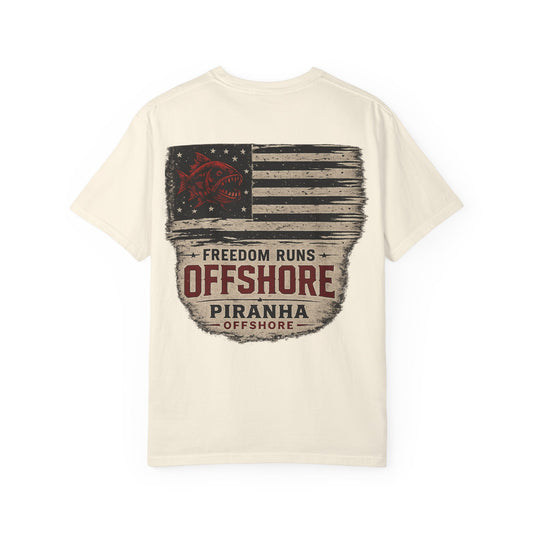 Piranha Offshore "Freedom Runs Offshore" Vintage Flag T-shirt