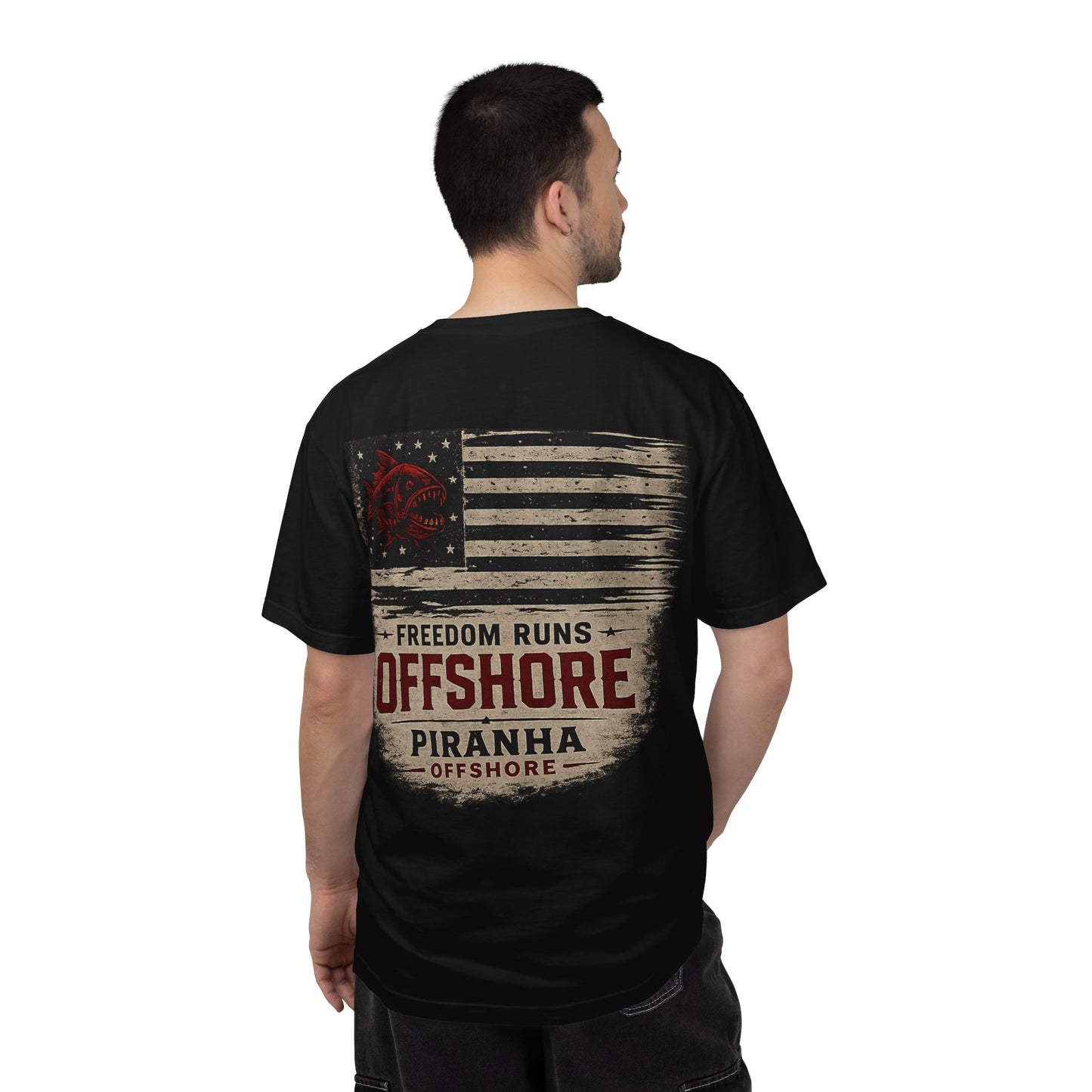 Piranha Offshore "Freedom Runs Offshore" Vintage Flag T-shirt