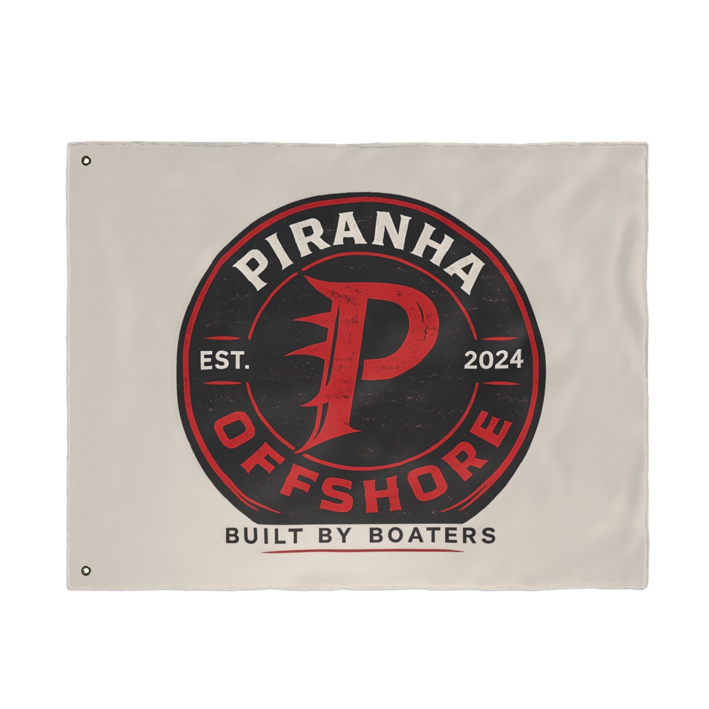 Piranha Offshore Double-Sided Boat Flag — "Built by Boaters" Flag