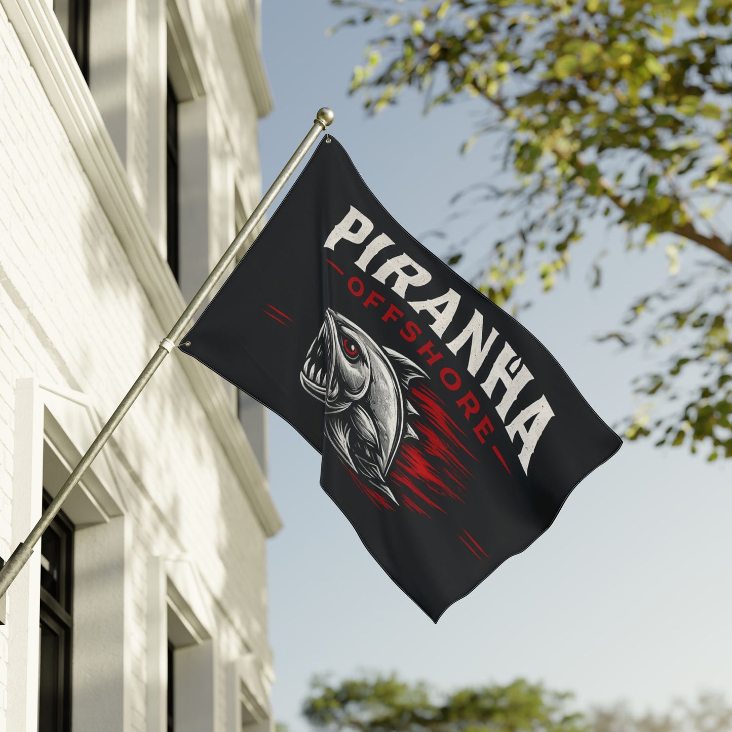 Piranha Offshore Double-Sided Flag — Aggressive Boat Banner