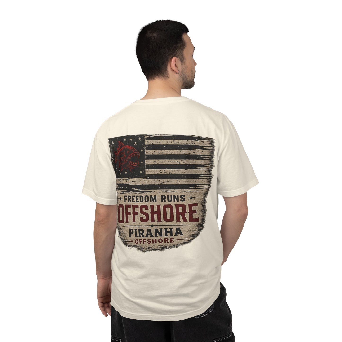 Piranha Offshore "Freedom Runs Offshore" Vintage Flag T-shirt