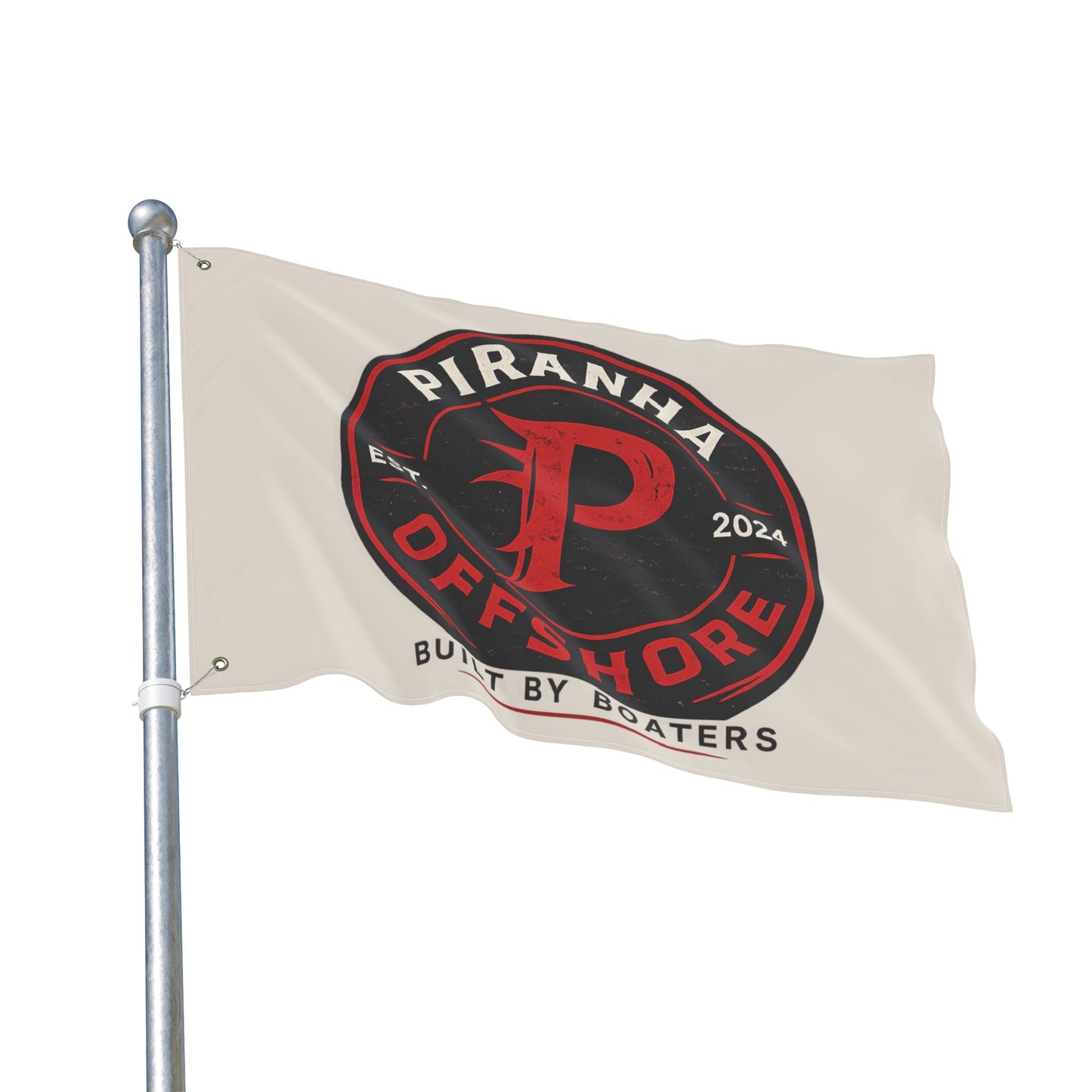 Piranha Offshore Double-Sided Boat Flag — "Built by Boaters" Flag