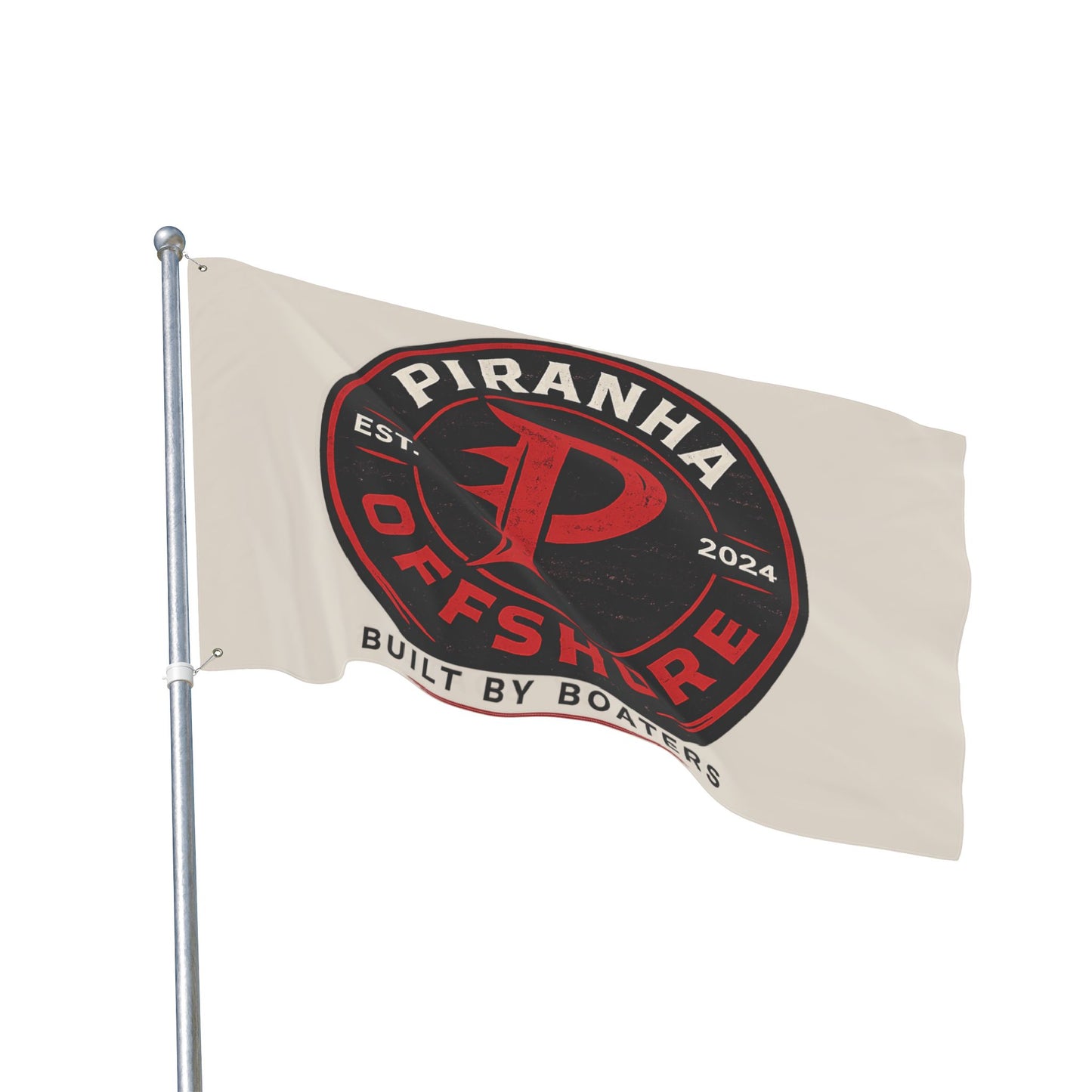 Piranha Offshore Double-Sided Boat Flag — "Built by Boaters" Flag