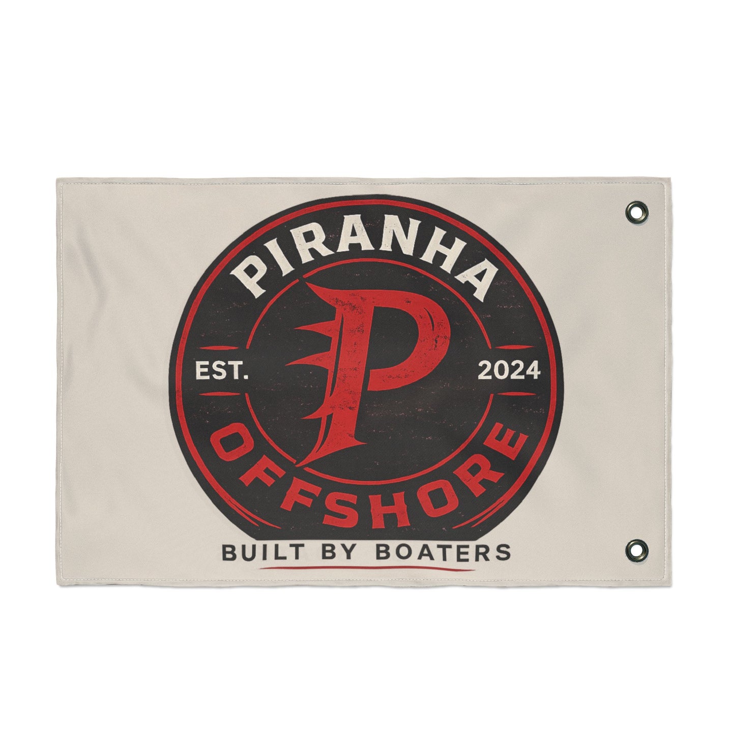 Piranha Offshore Double-Sided Boat Flag — "Built by Boaters" Flag