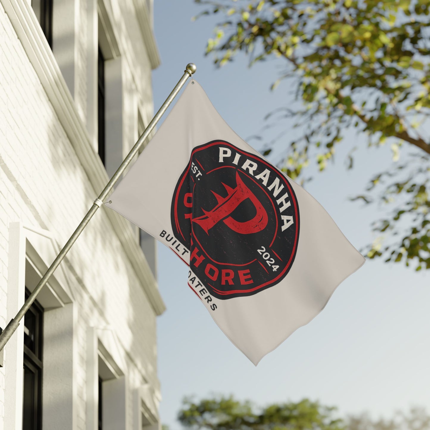 Piranha Offshore Double-Sided Boat Flag — "Built by Boaters" Flag