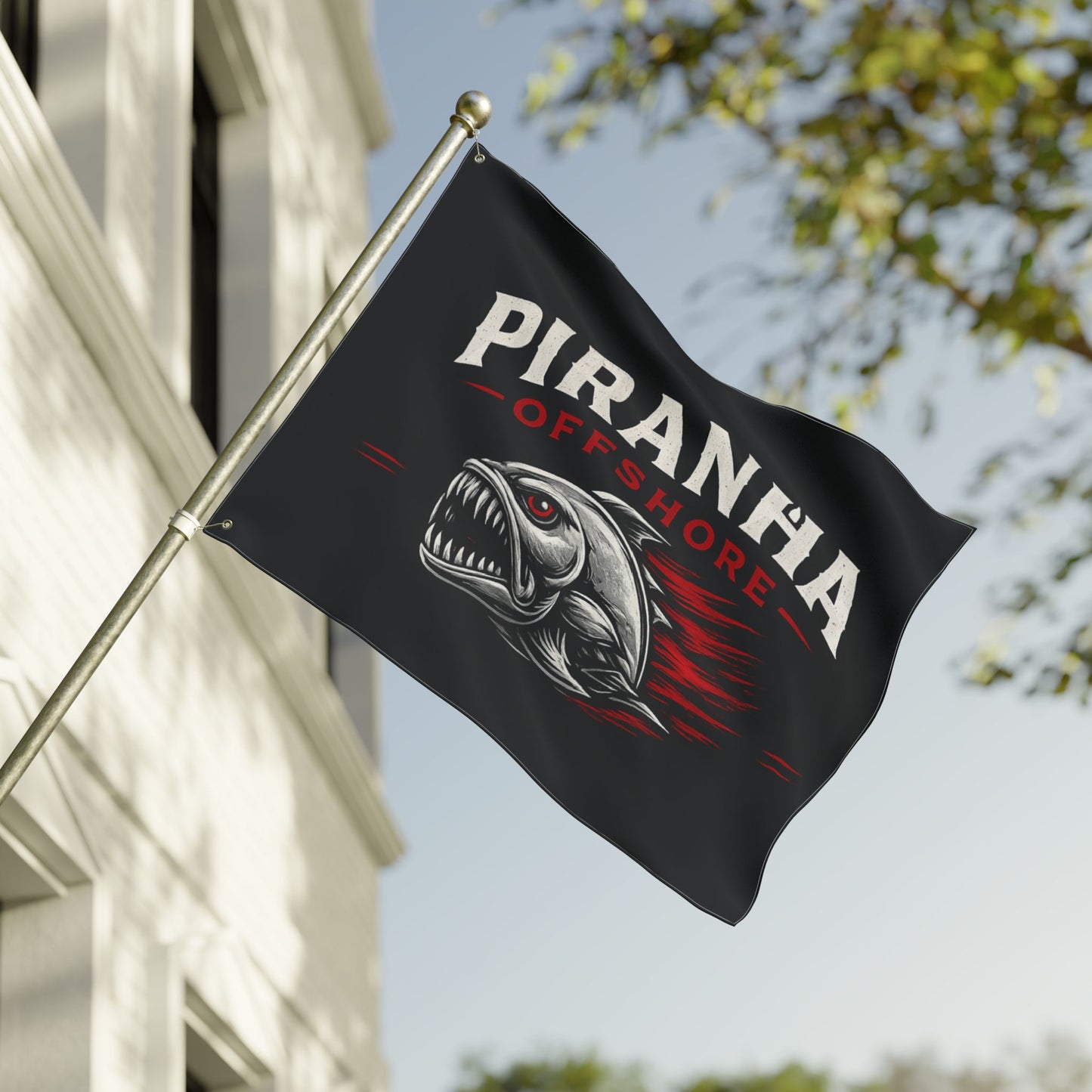 Piranha Offshore Double-Sided Flag — Aggressive Boat Banner