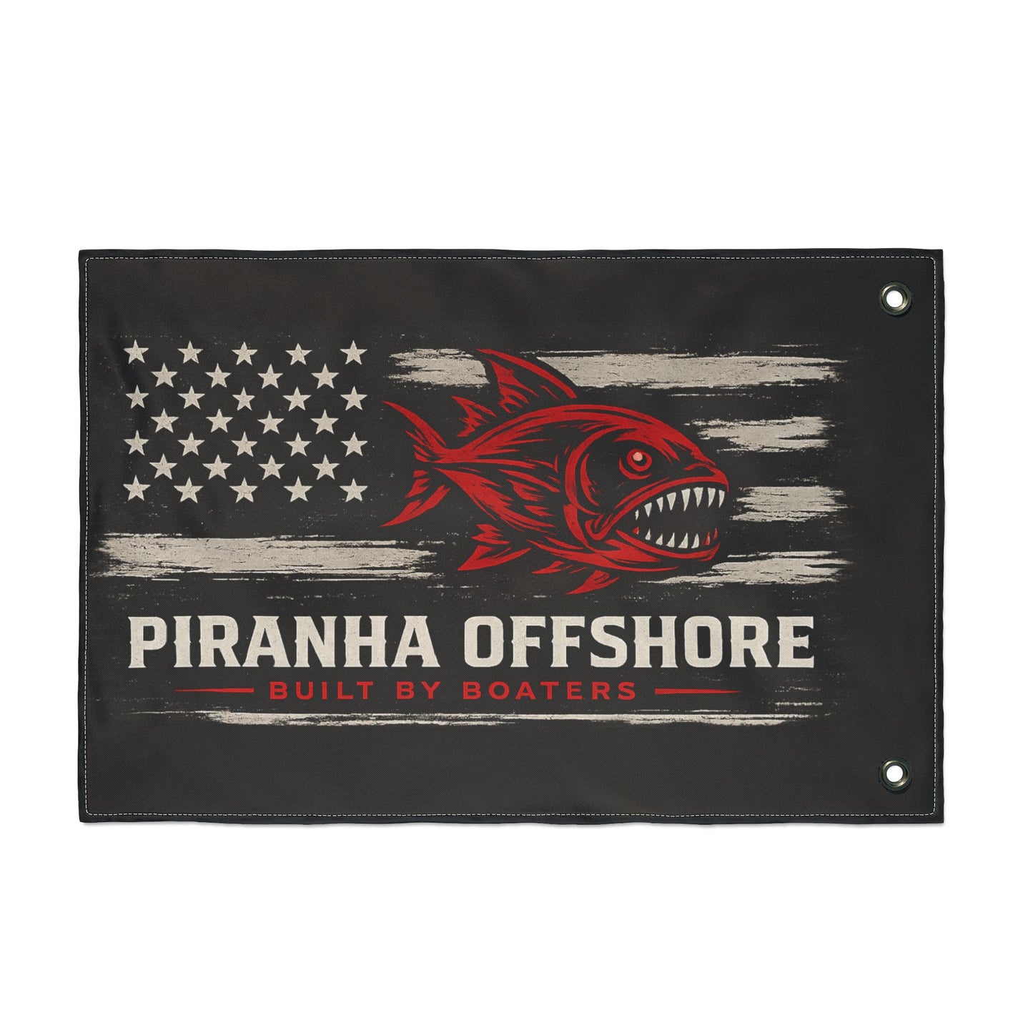 Piranha Offshore Double-Sided Nautical Flag — 'Built By Boaters' American Boat Banner