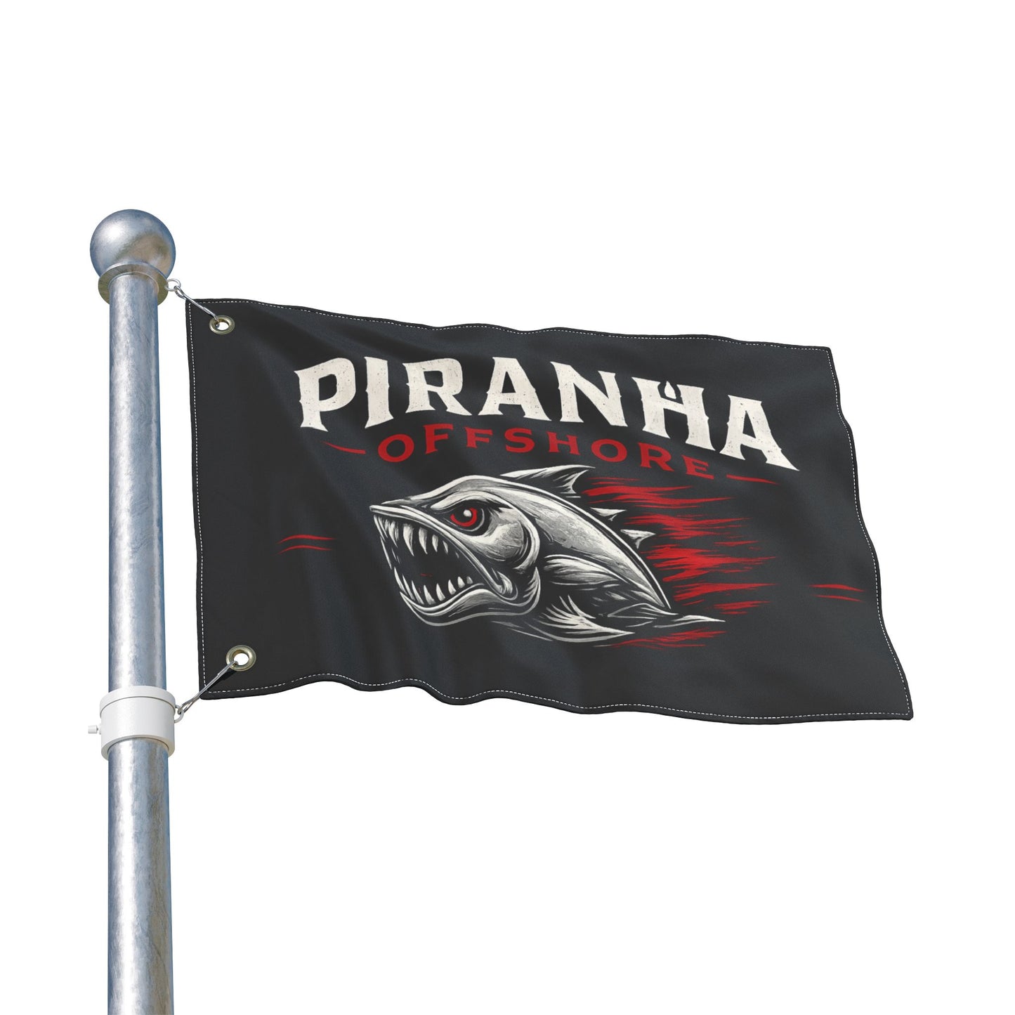 Piranha Offshore Double-Sided Flag — Aggressive Boat Banner