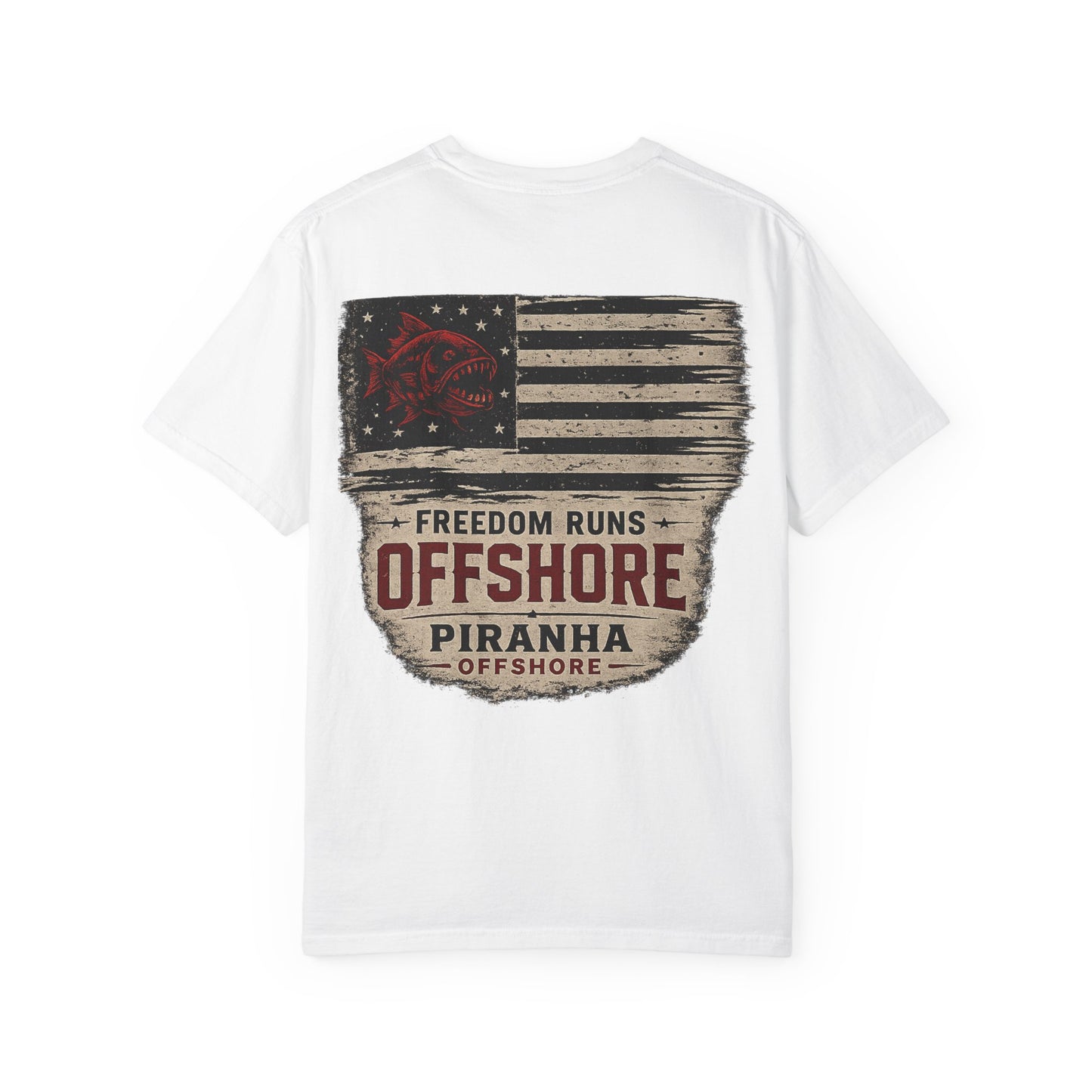 Piranha Offshore "Freedom Runs Offshore" Vintage Flag T-shirt