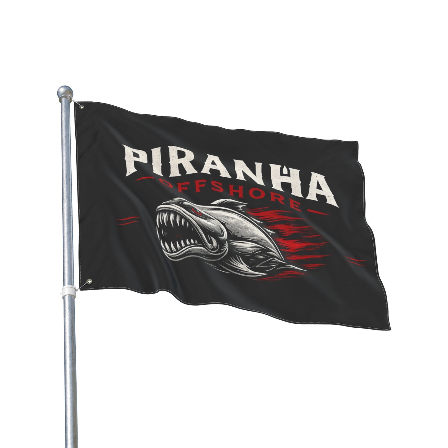 Piranha Offshore Double-Sided Flag — Aggressive Boat Banner
