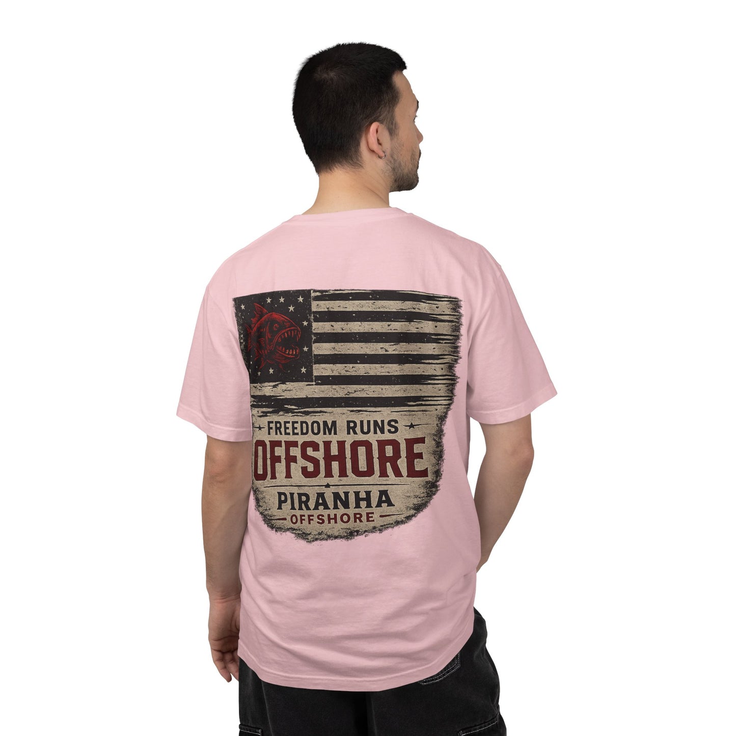 Piranha Offshore "Freedom Runs Offshore" Vintage Flag T-shirt