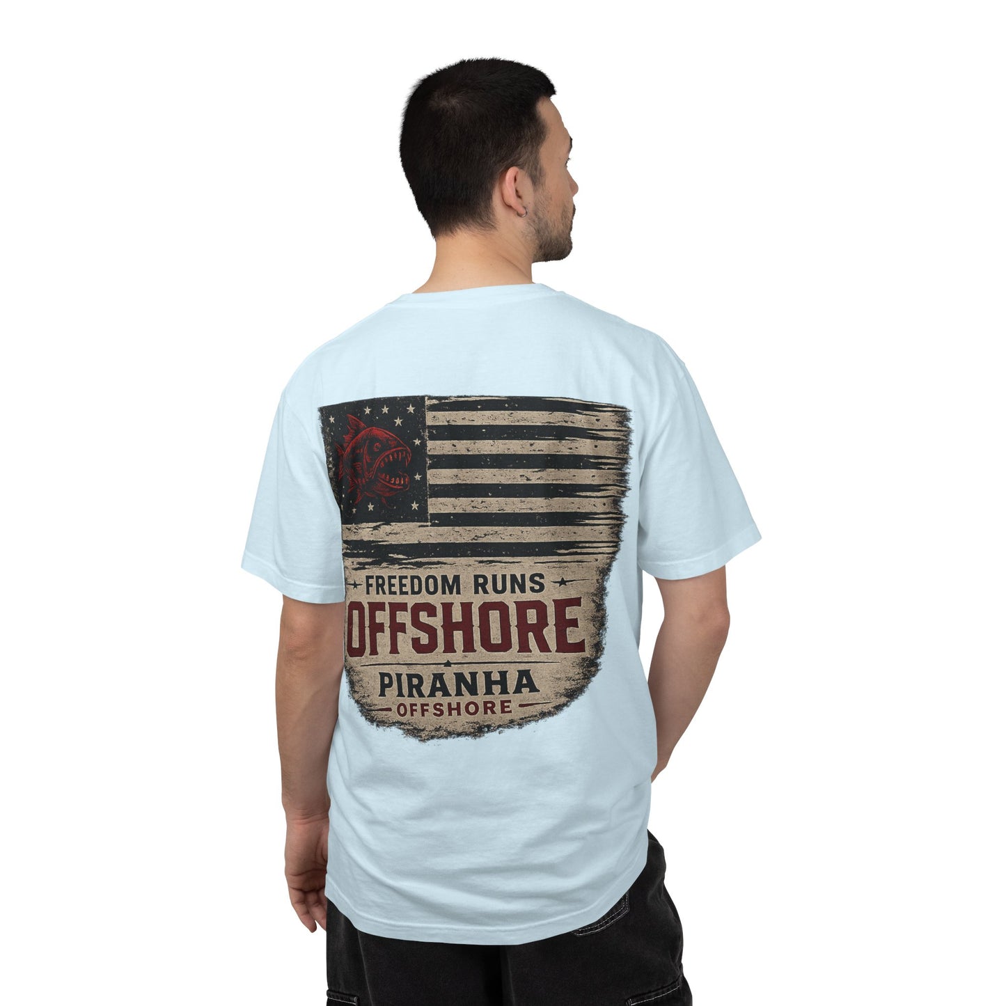 Piranha Offshore "Freedom Runs Offshore" Vintage Flag T-shirt
