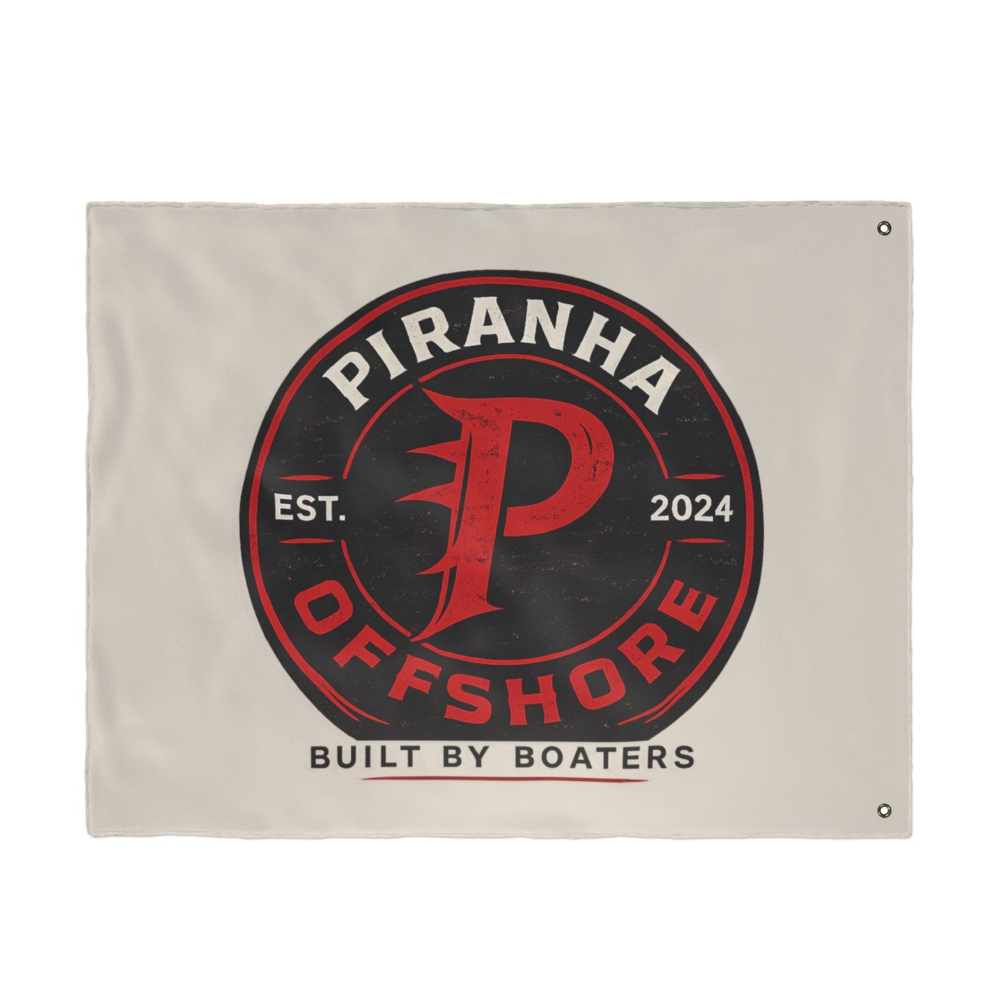 Piranha Offshore Double-Sided Boat Flag — "Built by Boaters" Flag