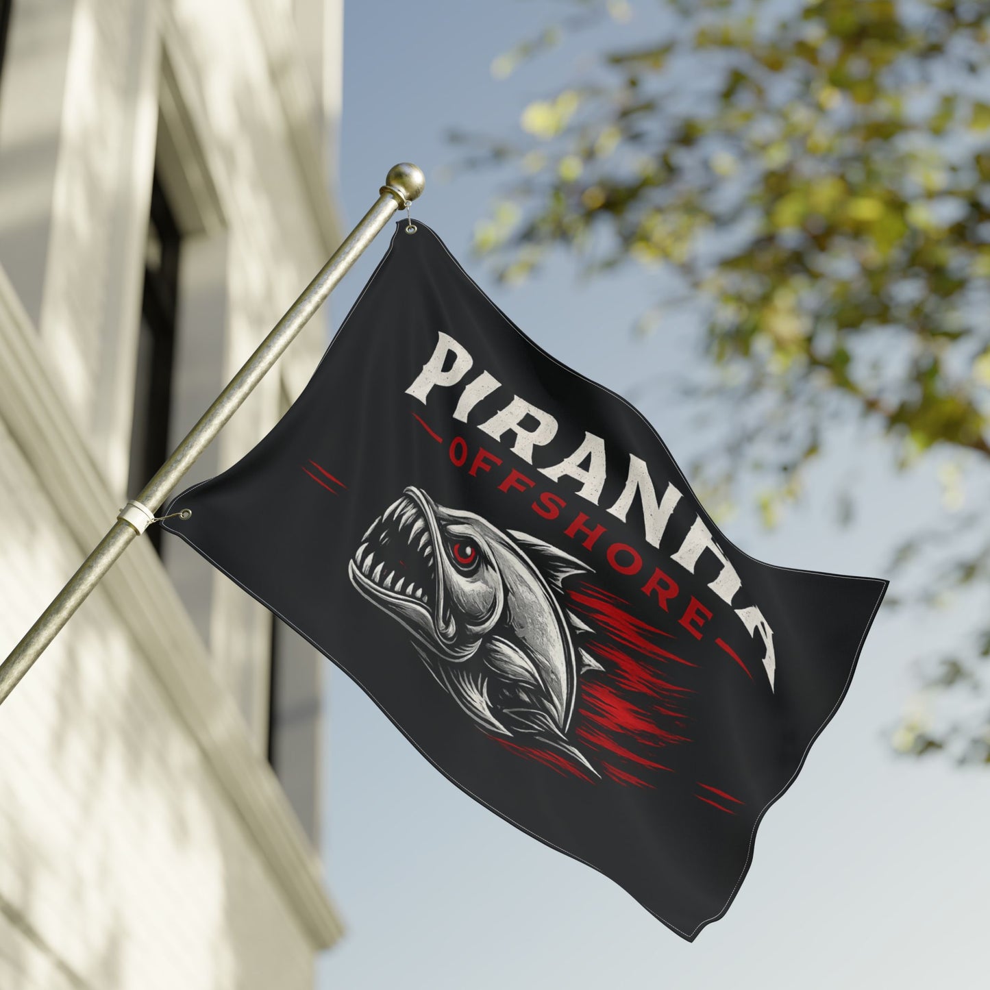 Piranha Offshore Double-Sided Flag — Aggressive Boat Banner