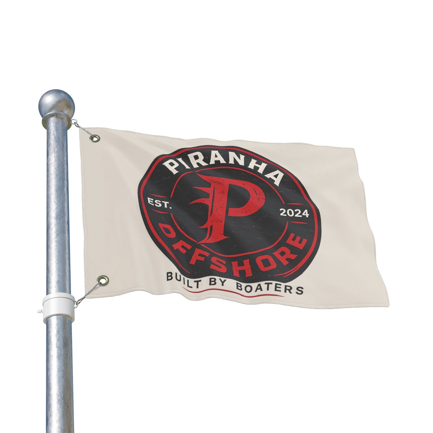 Piranha Offshore Double-Sided Boat Flag — "Built by Boaters" Flag