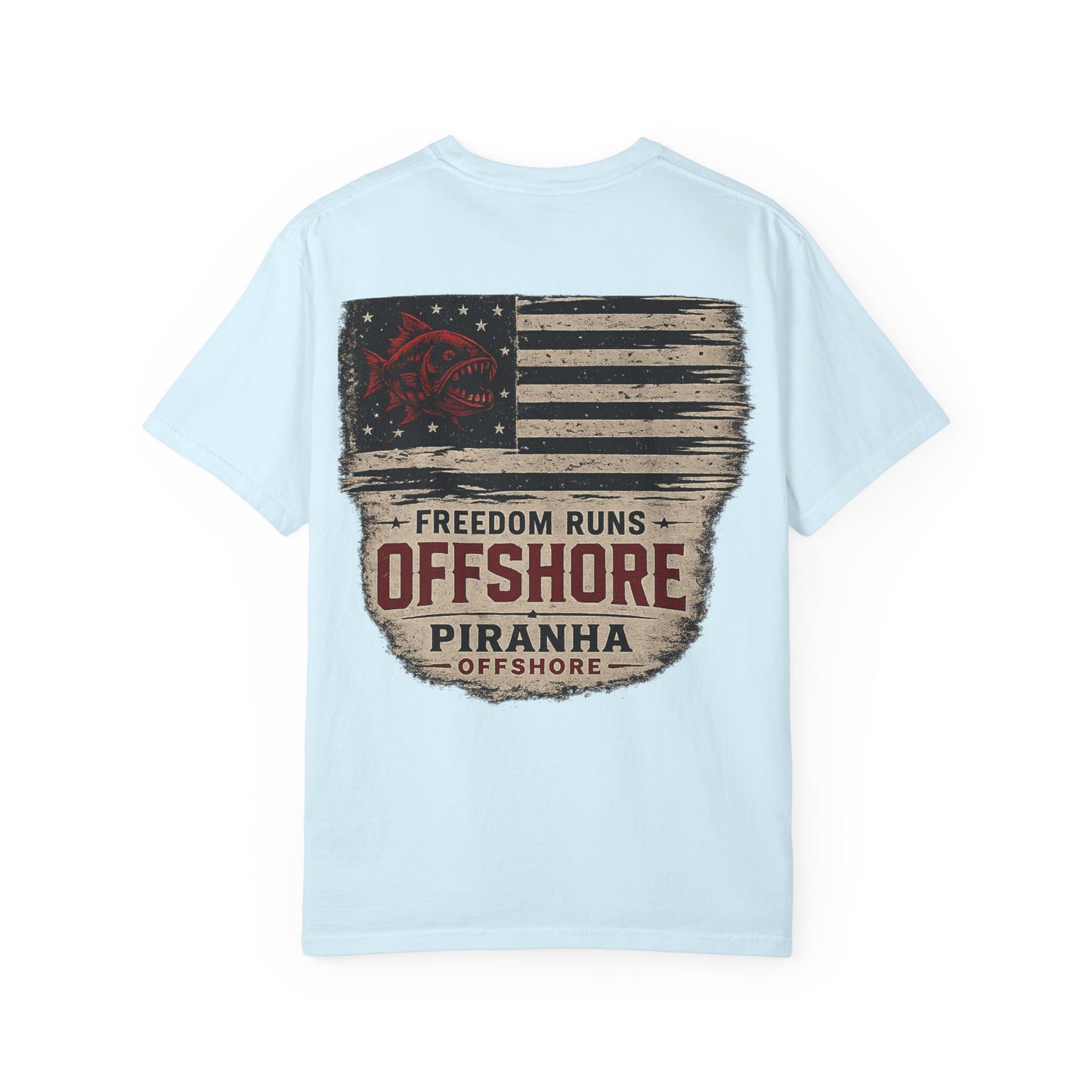 Piranha Offshore "Freedom Runs Offshore" Vintage Flag T-shirt