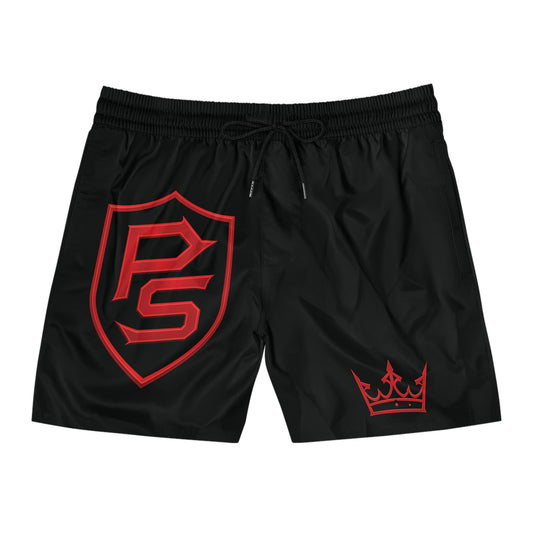Men's Black Swim Shorts with Red PS Shield & Crown