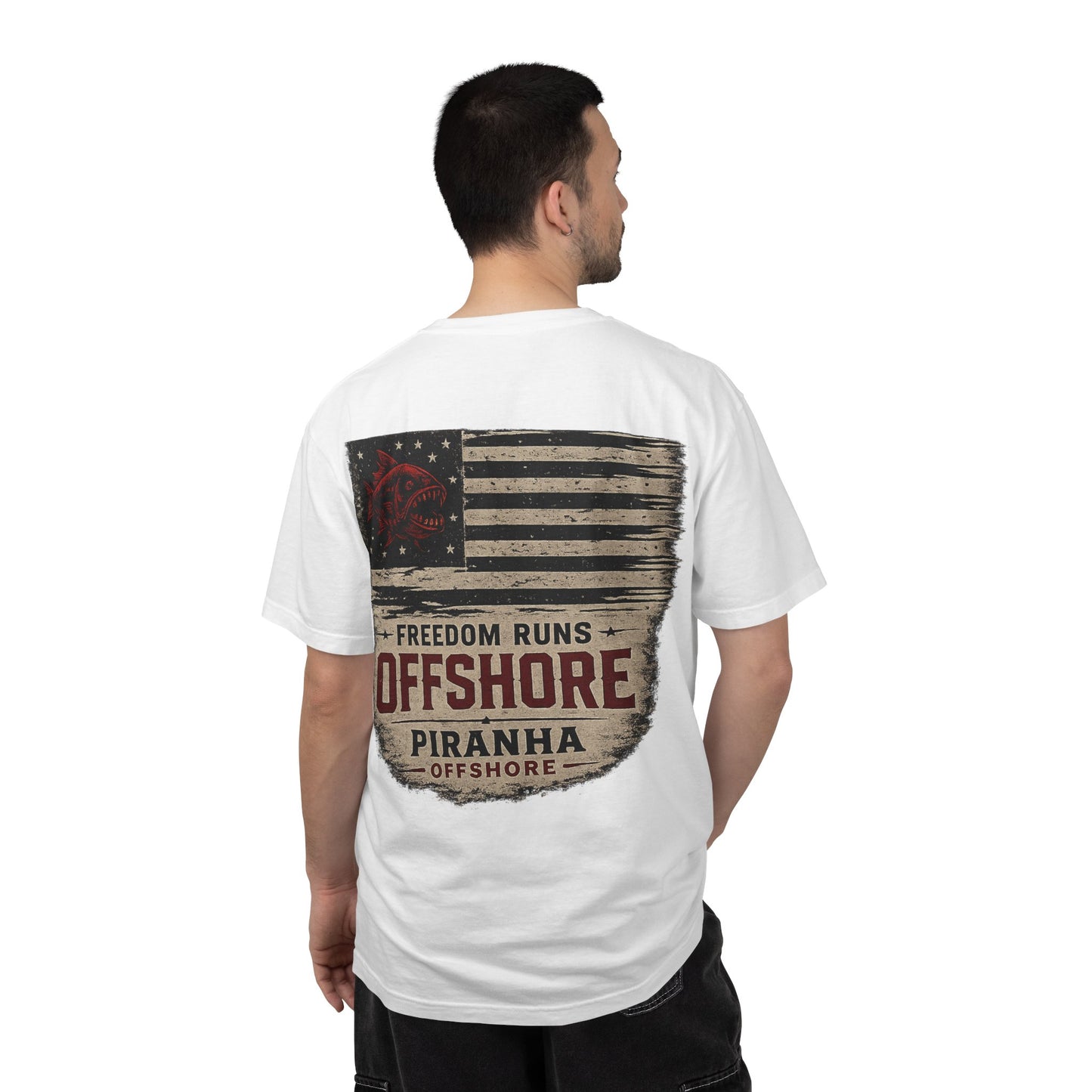 Piranha Offshore "Freedom Runs Offshore" Vintage Flag T-shirt