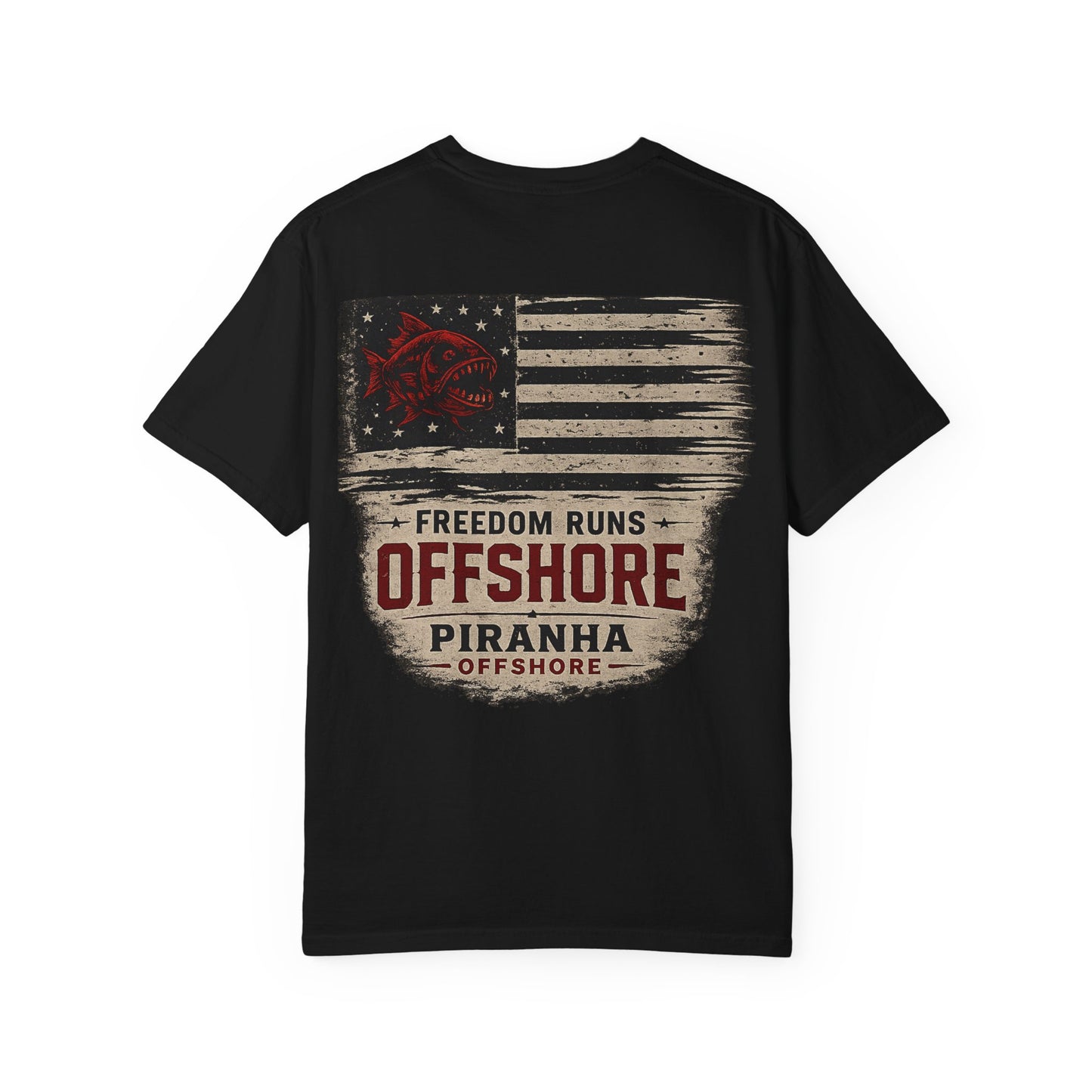 Piranha Offshore "Freedom Runs Offshore" Vintage Flag T-shirt